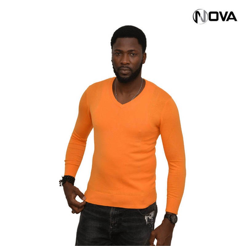 Pull Homme Col En V - Manches Longues Fin - Couleur Unie - Avec Poches - Coupe Décontractée