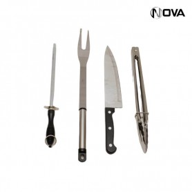 Ensemble Couteau Fourchette a Viande Fusil a Aiguiser Pince Charbon CSN10