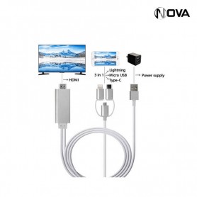 HDTV Cable 3 en 1 Type C Sorties Lightning Micro USB 7537A