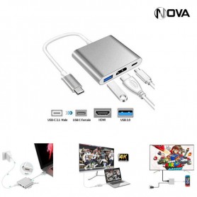 Adaptateur Type C 3 en 1 avec Sortie HDMI 4K USB USB-C HUB2