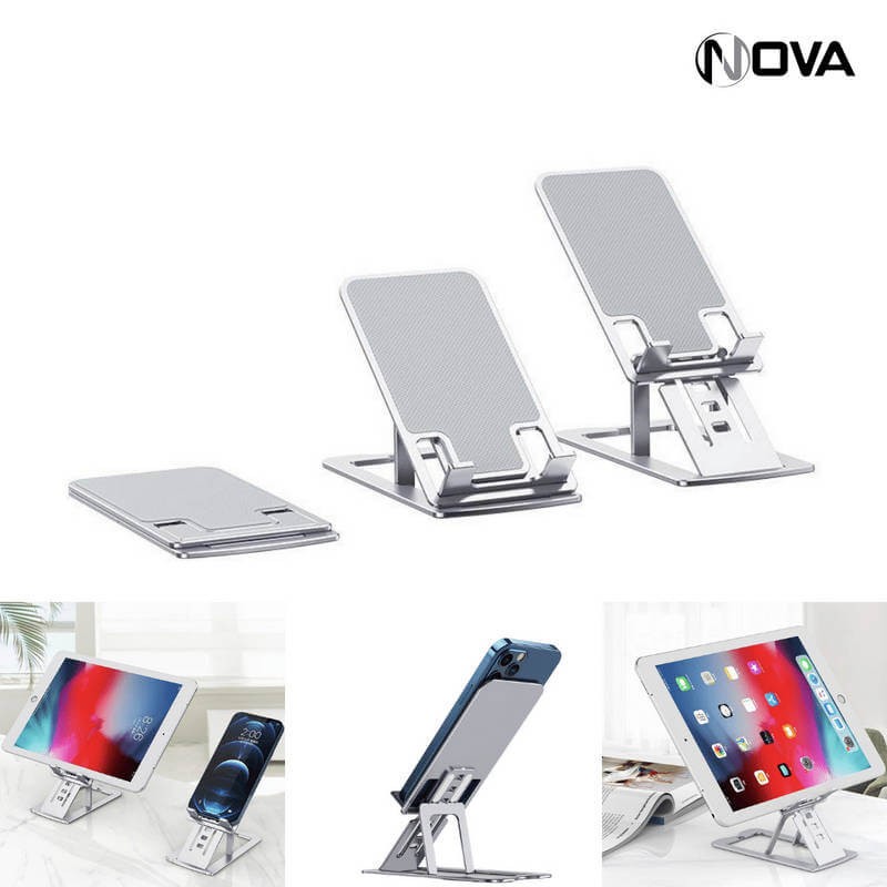 Support Universel Pliable Pour Téléphone Et Tablette - En Alliage D'aluminium, Réglable - Argent