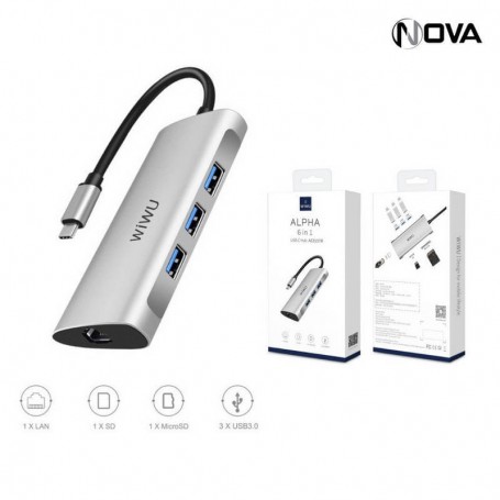 Adaptateur Wiwu Alpha 6 In 1 Multi-Port De Type C A631STR