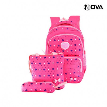 Ensemble Sac à Dos 3 Pièces - Sac Isotherme + Trousse - Motif Cheval - Pour école, Bureau, Voyage