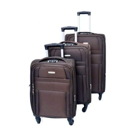 Lot 3 Valises Souples - 4 roulettes pivotantes - Marron - VLS303