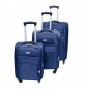 Lot 3 Valises Souples - 4 roulettes pivotantes - Bleu - VLS305
