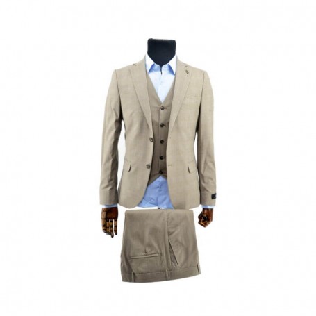 Ensemble Costume 3 pièces avec Gilet - Beige - Haut de gamme - CTM302