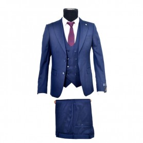 Costume 3 pièces - Veste - Pantalon - Gilet - Bleu - CTM333