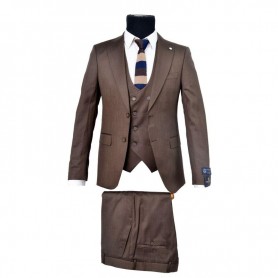 Costume 3 pièces - Veste - Pantalon - Gilet - Marron - CTM335