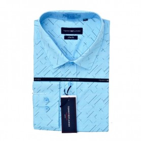 Chemise Bleue Ajustée Motif Moderne - Manches longues - CHM933