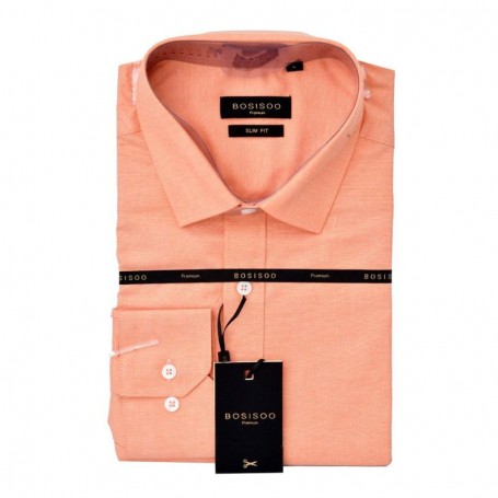 Chemise Orange Texturée Slim Homme - Manches longues - CHM937