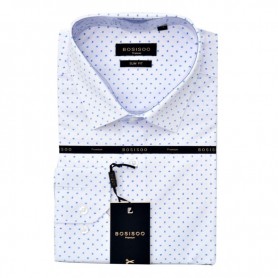 Chemise Blanche Motif Bleu Homme Slim - CHM939