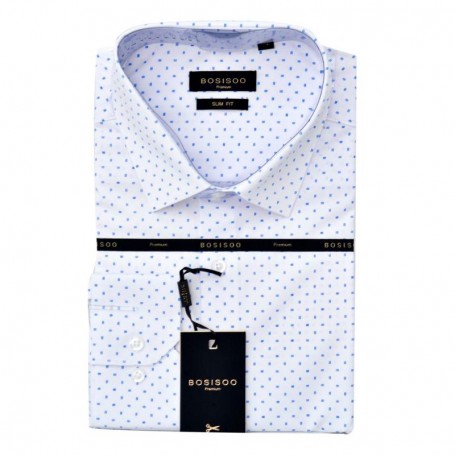 Chemise Blanche Motif Bleu Homme Slim - CHM939