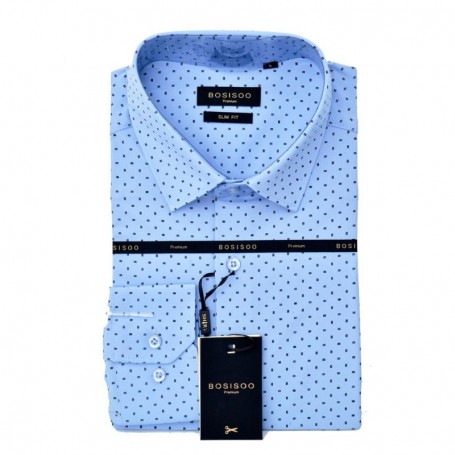 Chemise Bleue à Pois Slim Fit Homme - CHM940