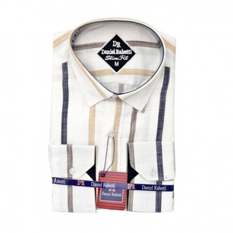 Chemise homme slim fit blanche à rayures bleues - CHM953