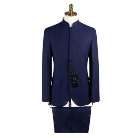 Costume Bleu Col Mao - Élégance Dakar - CTM361