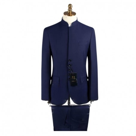Costume Bleu Col Mao - Élégance Dakar - CTM361