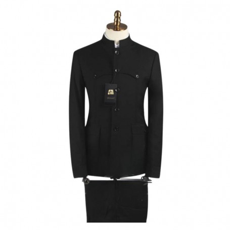 Costume Noir Col Mao - Élégance Dakaroise - CTM380