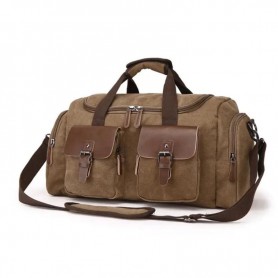 Sac de Voyage Toile Beige et Cuir Marron - SC2590