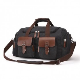 Sac de Voyage Noir Toile et Détails Cuir - SC2591