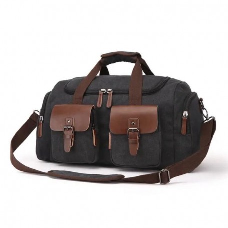 Sac de Voyage Noir Toile et Détails Cuir - SC2591