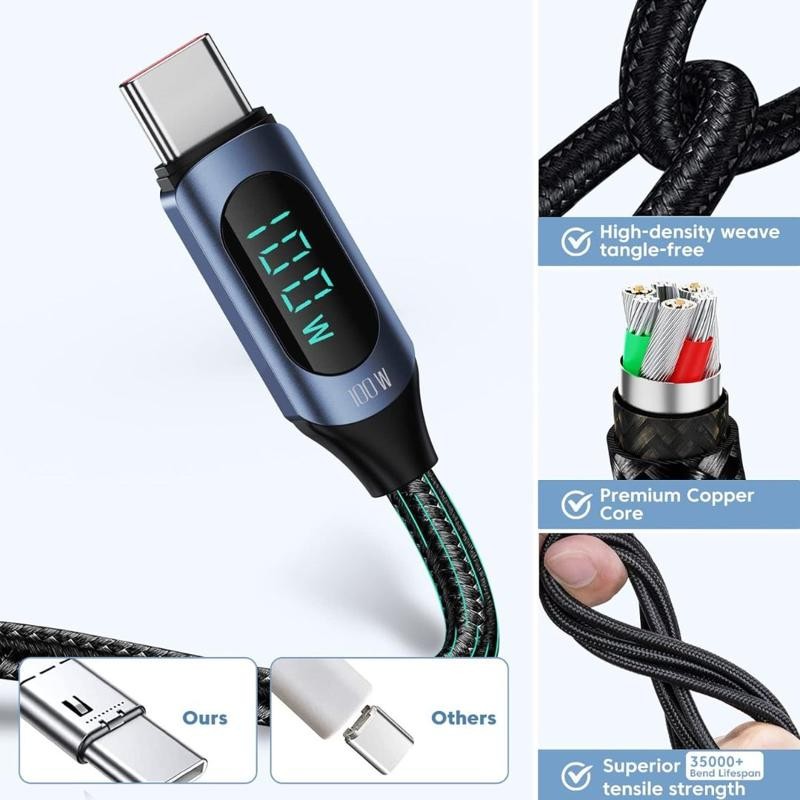 Câble USB-C 120W Avec Affichage LED – Charge Rapide, Longue Durée, Marque OOZCC