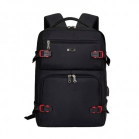 Sac à Dos Urbain Noir Élégant avec Boucles Rouges - SC2650