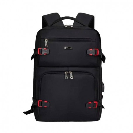 Sac à Dos Urbain Noir Élégant avec Boucles Rouges - SC2650