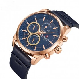 Montre à Quartz analogique Homme - Bracelet Cuir - Bleu Gold - NF9148