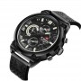 Montre Quartz Multifonction Homme - Bracelet en Cuir Noir - NF9068L