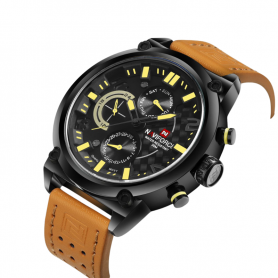 Montre Quartz Multifonction Homme - Bracelet en Cuir Brown - NF9068L