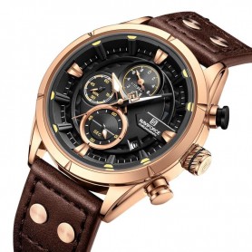 Montre homme - cuir véritable  - sportive vintage - NF8045 - Marron