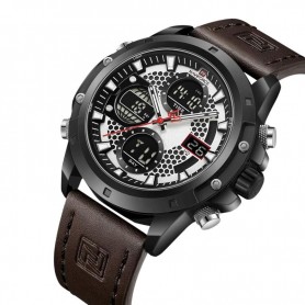 Montre en cuir - Quartz analogique - LCD numérique - NF9225 - Marron