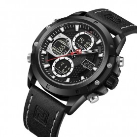 Montre en cuir - Quartz analogique - LCD numérique - NF9225 - Black