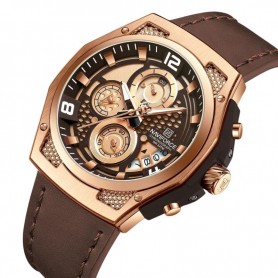Montre en cuir - Chronographe à quartz - NF8051L - Marron Rose Gold