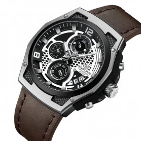 Montre en cuir - Chronographe à quartz - NF8051L - Marron Silver