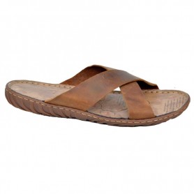 Sandale marron en cuir véritable à bride croisée - SDL2047