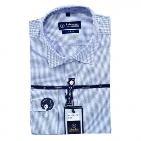 Chemise homme à carreaux fins bleu clair slim fit - CHM1003