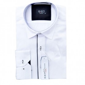 Chemise homme slim fit blanche avec détails noirs – Élégance – CHM1034