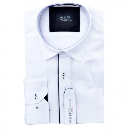 Chemise homme slim fit blanche avec détails noirs – Élégance – CHM1034