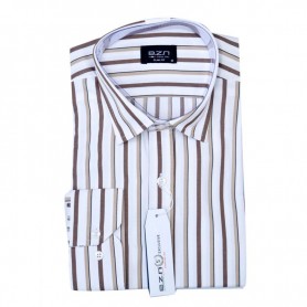Chemise homme slim fit à rayures marron et blanches – Élégance – CHM1037