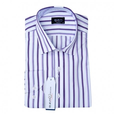 Chemise homme slim fit rayée violette et blanche – Style unique – CHM1048