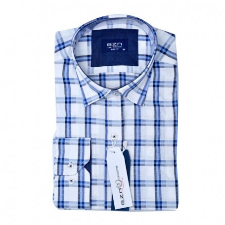 Chemise homme slim fit à carreaux bleu et blanc – Casual chic – CHM1052