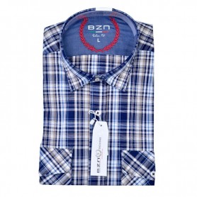Chemise homme slim fit à carreaux bleu et marron – Casual chic – CHM1056
