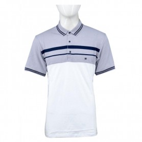 Polo homme gris et blanc avec bandes bleues M à 3XL - TSH806