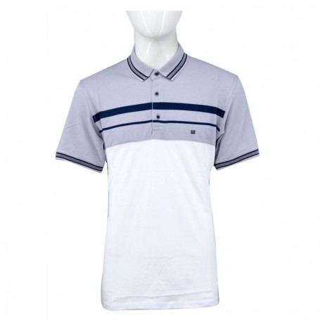 Polo homme gris et blanc avec bandes bleues M à 3XL - TSH806