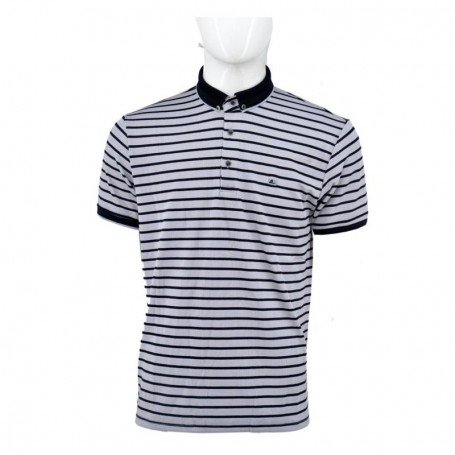 Polo homme rayé blanc et noir col contrasté M à 3XL - TSH812