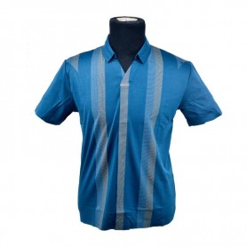 Polo homme bleu larges rayures M à 3XL - TSH829