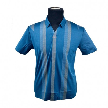 Polo homme bleu larges rayures M à 3XL - TSH829