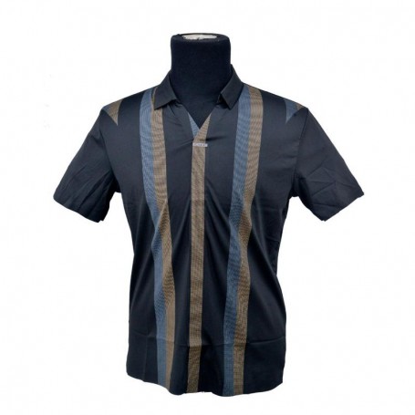 Polo homme noir rayures contrastées M à 3XL - TSH834