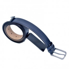 Ceinture en cuir bleu marine avec boucle argentée - CNT102